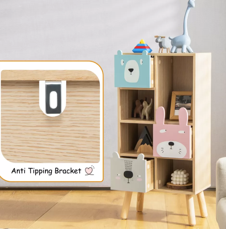 Fashion Baby Direct Rever Bebe Kids Storage Cabinet with 4 Cubbies & 3 Drawers for Books & Toys