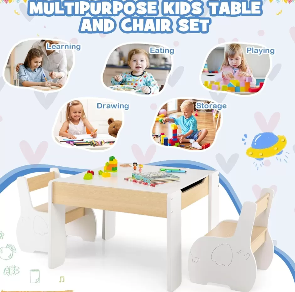 Best Sale Baby Direct Rever Bebe  Kids Table and Chairs Set, 4-in-1 Wooden Activity Table and 2 Chairs