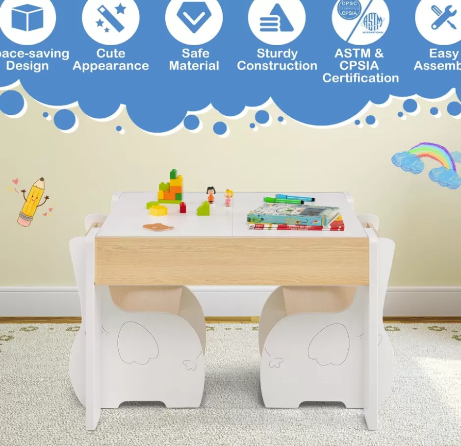 Best Sale Baby Direct Rever Bebe  Kids Table and Chairs Set, 4-in-1 Wooden Activity Table and 2 Chairs