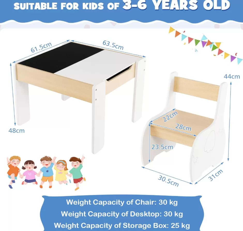Best Sale Baby Direct Rever Bebe  Kids Table and Chairs Set, 4-in-1 Wooden Activity Table and 2 Chairs