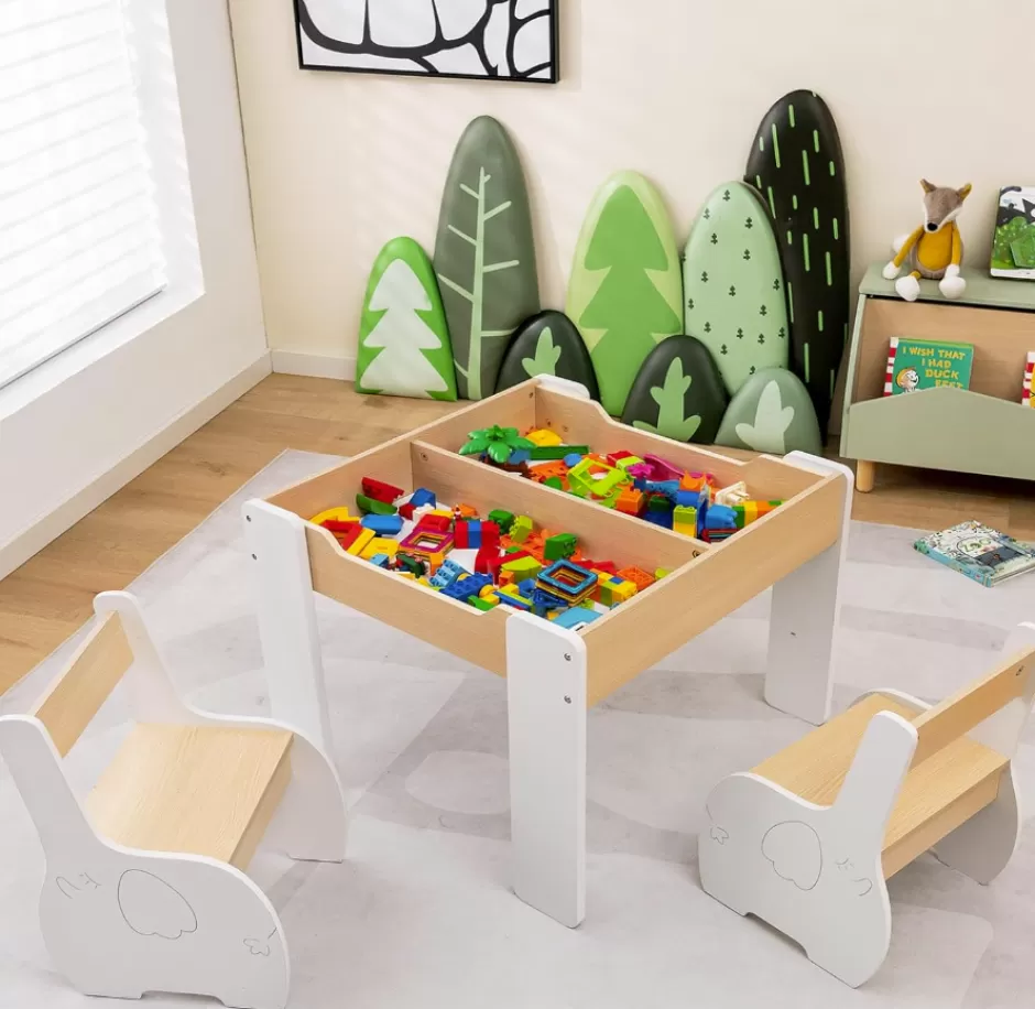 Best Sale Baby Direct Rever Bebe  Kids Table and Chairs Set, 4-in-1 Wooden Activity Table and 2 Chairs