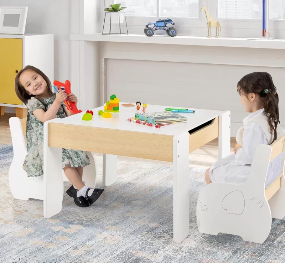 Best Sale Baby Direct Rever Bebe  Kids Table and Chairs Set, 4-in-1 Wooden Activity Table and 2 Chairs