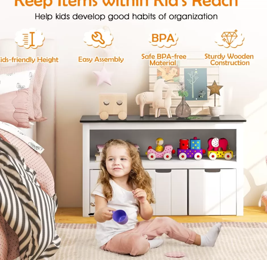 Clearance Baby Direct Rever Bebe Kids Toy Storage Organizer with 3 Bins, Children's Bookcase with Writable Blackboard Tabletop