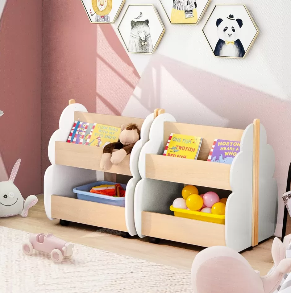 Sale Baby Direct Rever Bebe Kids Wooden Bookshelf, Toddler Double-Sided Bookcase Toy Storage