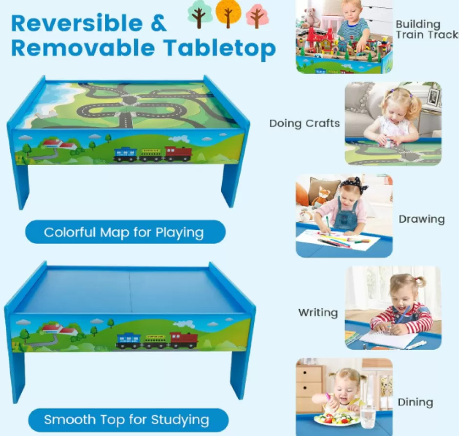 Hot Baby Direct Rever Bebe Wooden Train Railway Table Set Multi Color