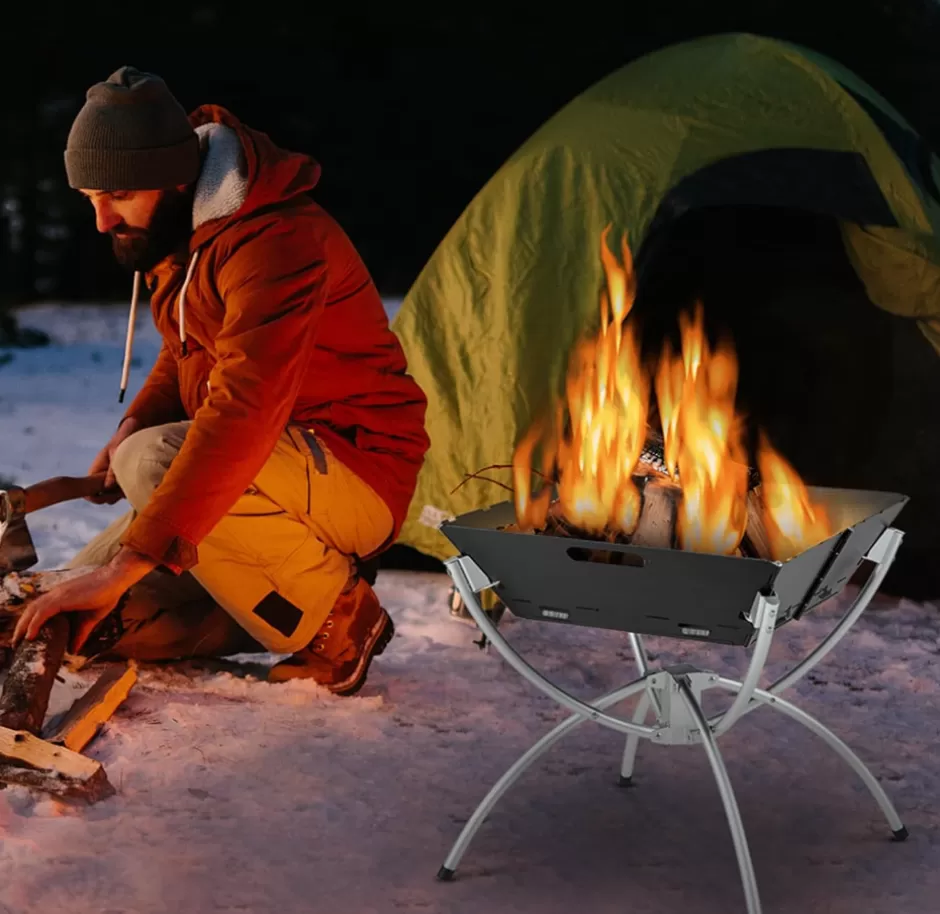 Shop Baby Direct Rever Living Camping Campfire BBQ Grill, 3-in-1 Portable Firewood Charcoal Fire Pit