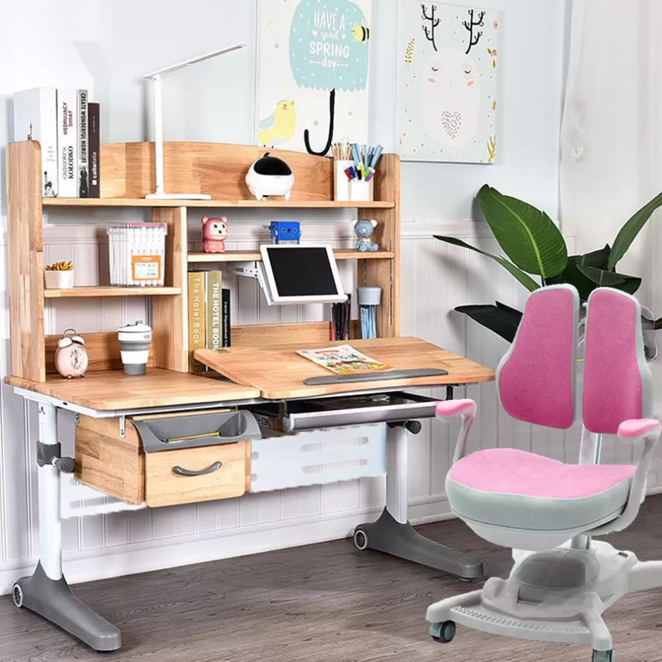 Discount Baby Direct Solid Rubber Wood Height Adjustable Children Kids Ergonomic Study Desk Chair Set Blue Chair 120cm AU