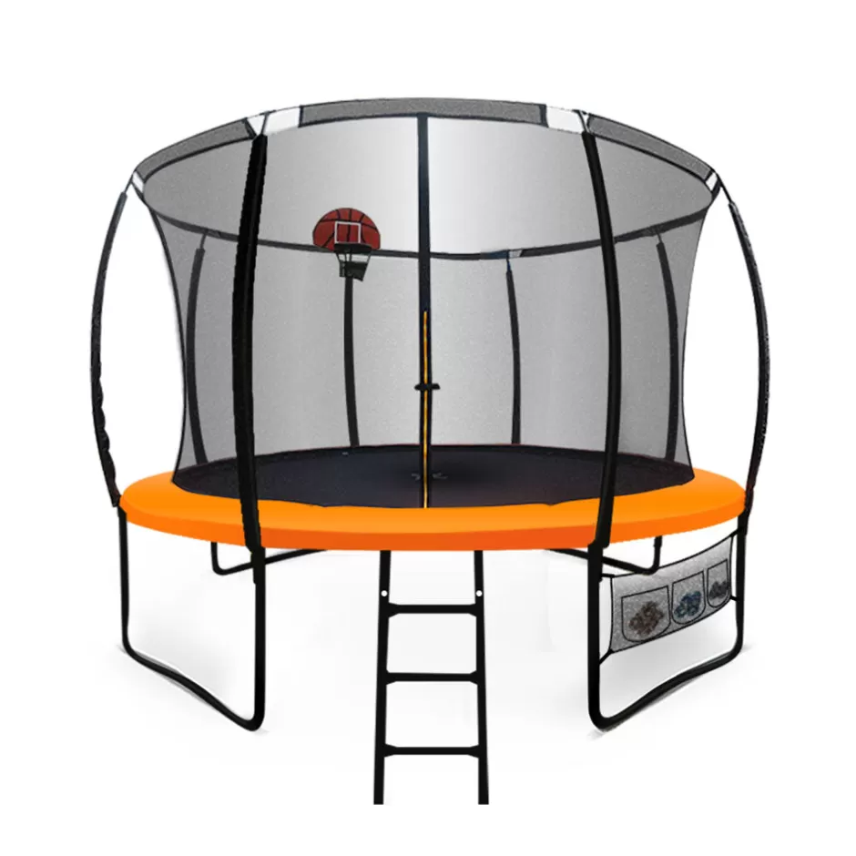 Best Baby Direct Up-Shot 10ft Round Trampoline Basketball Set Safety Net Spring Pad Ladder