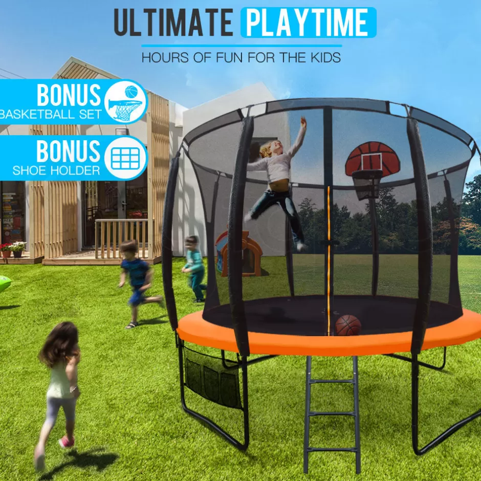 Best Baby Direct Up-Shot 10ft Round Trampoline Basketball Set Safety Net Spring Pad Ladder