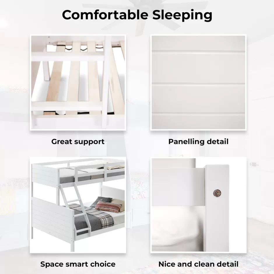 Discount Baby Direct Zinnia Single Double Bunk Bed Frame Rubber Timber Wood Loft Furniture - White